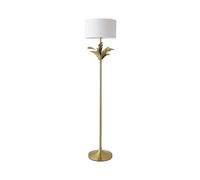 Christina Fabric Drum Shade Gold Palm Leaf Detail Stem Floor Lamp with LED Bulb ValueLights White One Size
