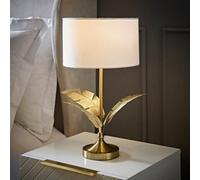 Chrissy Gold Palm Leaf Table Lamp with Fabric Drum Shade White