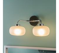 ValueLights | Chrome 2 Way Wall Light Fitting with Frosted Ribbed Lampshades | Bath Wall Lights, Home Décor & Improvement Essential | Includes Bulb
