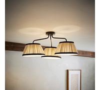 Valuelights Clara Black 3 Arm Ceiling Light With Pleated Shades