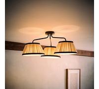Valuelights Clara Black 3 Arm Ceiling Light With Pleated Shades And Bulbs