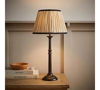 Valuelights Clara Black Candlestick Table Lamp With Linen Pleated Shade
