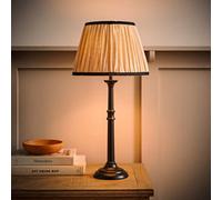 Valuelights Clara Black Candlestick Table Lamp With Linen Pleated Shade And Bulb