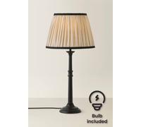ValueLights Clara Linen Pleated Shade Black Candlestick Table Lamp with Bulb - Size: 56 x 18 x 18cm - Wilko