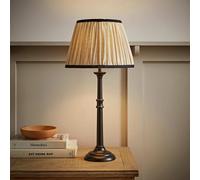 ValueLights Clara Wood Candlestick Table Lamp With Linen Pleated Shade - Black