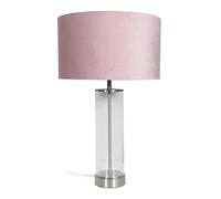 ValueLights | Clear Tube and Brushed Chrome Metal Bedside Table Lamp with a Blush Pink Velvet Shade | Table Lamps, Home Décor & Improvement Essential | Included LED Bulb