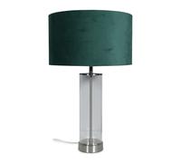 Balan Glass and Brushed Chrome Table Lamp with Velvet Drum Lamp Shade and LED Bulb ValueLights Bottle Green One Size