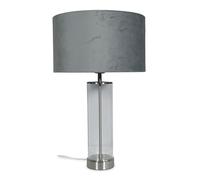 ValueLights | Clear Tube and Brushed Chrome Metal Bedside Table Lamp with a Grey Velvet Shade | Table Lamps, Home Décor & Improvement Essential