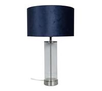 Balan Glass and Brushed Chrome Table Lamp with Velvet Drum Lamp Shade and LED Bulb ValueLights Navy One Size