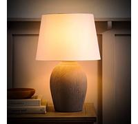 Clint Linen Tapered Shade Grey Etched Hand Finished Ceramic Table Lamp with Bulb ValueLights Mid Grey One Size