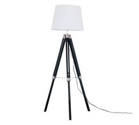 MiniSun Modern Black Wood and Silver Chrome Tripod Floor Lamp with a White Tapered Light Shade