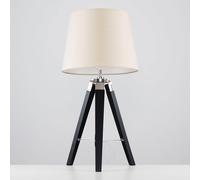 MiniSun Modern Black Wood and Silver Chrome Tripod Table Lamp with a Beige Tapered Light Shade