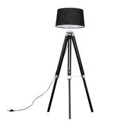 MiniSun | Modern Black Wood and Silver Chrome Tripod Floor Lamp with a Black Tapered Shade | Floor Lamps & Torchieres, Home Décor & Improvement Essential