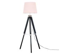 MiniSun | Modern Black Wood and Silver Chrome Tripod Floor Lamp with a Pink Tapered Light Shade | Floor Lamps & Torchieres, Home Décor & Improvement Essential