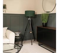 ValueLights Clipper Black Tripod Floor Lamp Large Green Shade in Metallic Silver ValueLights Metallic Silver