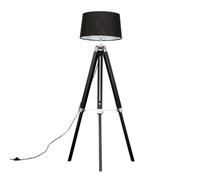 Valuelights Clipper Black Wood And Silver Chrome Tripod Floor Lamp With A Black Tapered Faux Linen Shade