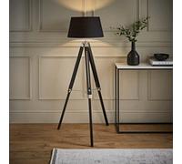 MiniSun | Modern Black Wood and Silver Chrome Floor Lamp with a Black Tapered Light Shade | Floor Lamps & Torchieres, Home Décor & Improvement Essential