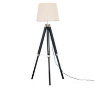 Valuelights Clipper Black Wood And Silver Chrome Tripod Floor Lamp With Beige Tapered Light Shade With 6W Led Gls Bulb