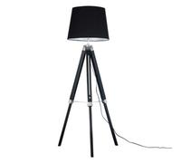 Valuelights Clipper Black Wood And Silver Chrome Tripod Floor Lamp With Black Tapered Light Shade With 6W Led Gls Bulb