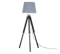 Valuelights Clipper Black Wood And Silver Chrome Tripod Floor Lamp With Grey Light Shade Complete With 6W Led Gls Bulb