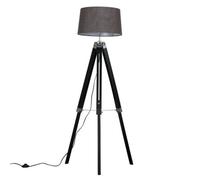 Valuelights Clipper Black Wood And Silver Chrome Tripod Floor Lamp With Grey Tapered Shade - Includes 6W Led Gls Bulb 3000K