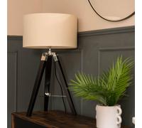 Valuelights Clipper Black Wood Tripod Table Lamp With Medium Cream Shade Black
