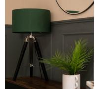 Clipper Black Wood Tripod Table Lamp with Medium Green Shade ValueLights Black One Size