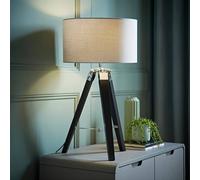 ValueLights Clipper Black Wood Tripod Table Lamp With Medium Grey Shade ValueLights Black