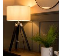 Clipper Black Wood Tripod Table Lamp with Medium White Shade ValueLights Black One Size