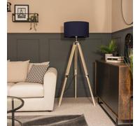 MiniSun | Modern Light Wood & Chrome Tripod Floor Lamp with a Navy Drum Shade | Floor Lamps & Torchieres, Home Décor & Improvement Essential