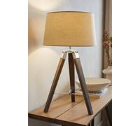 MiniSun | Modern Distressed Wood and Silver Chrome Tripod Table Lamps with Beige Tapered Light Shades | Home Décor, Bedside & Desk Lamp