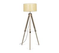 Valuelights Clipper Distressed Wood And Silver Chrome Tripod Floor Lamp Cream Rattan Wicker Effect Shade
