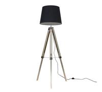 Valuelights Clipper Distressed Wood And Silver Chrome Tripod Floor Lamp With Black Tapered Light Shade With 6W Led Gls Bulb