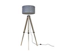 Valuelights Clipper Distressed Wood And Silver Chrome Tripod Floor Lamp With Grey Felt Weave Design Shade
