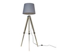 Valuelights Clipper Distressed Wood And Silver Chrome Tripod Floor Lamp With Grey Tapered Light Shade With 6W Led Gls Bulb