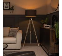 Clipper Light Brown Tripod Floor Lamp Large Charcoal Shade ValueLights Silver One Size