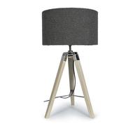 ValueLights | Modern Light Wood & Chrome Tripod Table Lamp with a Charcoal Grey Boucle Drum Shade | Table Lamps, Home Décor & Improvement Essential