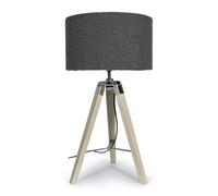 Clipper Light Wood Tripod Table Lamp Light with Boucle Shade ValueLights Charcoal 35cm diameter x 21cm high