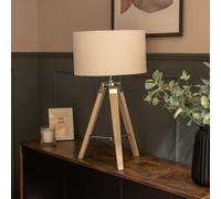 Valuelights Clipper Light Wood Tripod Table Lamp Light With Boucle Shade In Cream Cream 35cm diameter x 21cm high