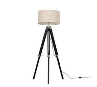 Valuelights Clipper Modern Black Wood And Silver Chrome Tripod Floor Lamp With Beige Shade