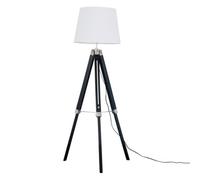 Valuelights Clipper Modern Black Wood And Silver Chrome Tripod Floor Lamp With White Light Shade