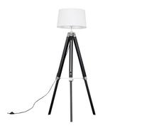 Valuelights Clipper Modern Black Wood And Silver Chrome Tripod Floor Lamp With White Tapered Shade