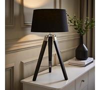 Valuelights Clipper Modern Black Wood And Silver Chrome Tripod Table Lamp With Black Light Shade