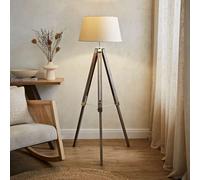 Valuelights Clipper Modern Distressed Wood And Silver Chrome Tripod Floor Lamp With Beige Light Shade