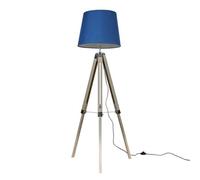 Valuelights Clipper Modern Distressed Wood And Silver Chrome Tripod Floor Lamp With Navy Blue Light Shade
