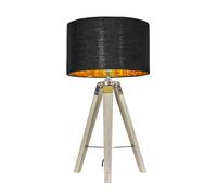 Valuelights Clipper Modern Distressed Wood And Silver Chrome Tripod Table Lamp With Black Gold Drum Shade