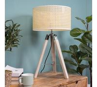 Valuelights Clipper Modern Distressed Wood And Silver Chrome Tripod Table Lamp With Cream Rattan Shade