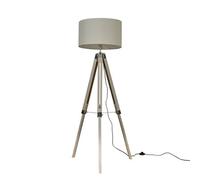 Valuelights Clipper Modern Light Wood And Chrome Tripod Floor Lamp With Beige Drum Shade