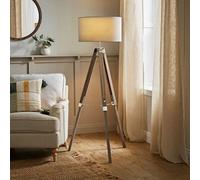 MiniSun | Modern Light Wood & Chrome Tripod Floor Lamp with a Grey Drum Shade | Floor Lamps & Torchieres, Home Décor & Improvement Essential