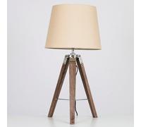 MiniSun | Modern Distressed Wood and Silver Chrome Tripod Table Lamps with Beige Tapered Light Shades | Home Décor, Bedside & Desk Lamp | Set of 2